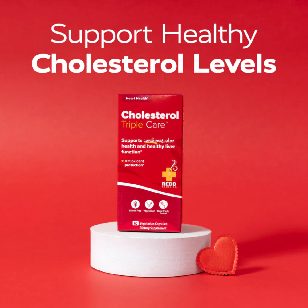 Redd Remedies Cholesterol Triple Care label detail showing third-party purity testing