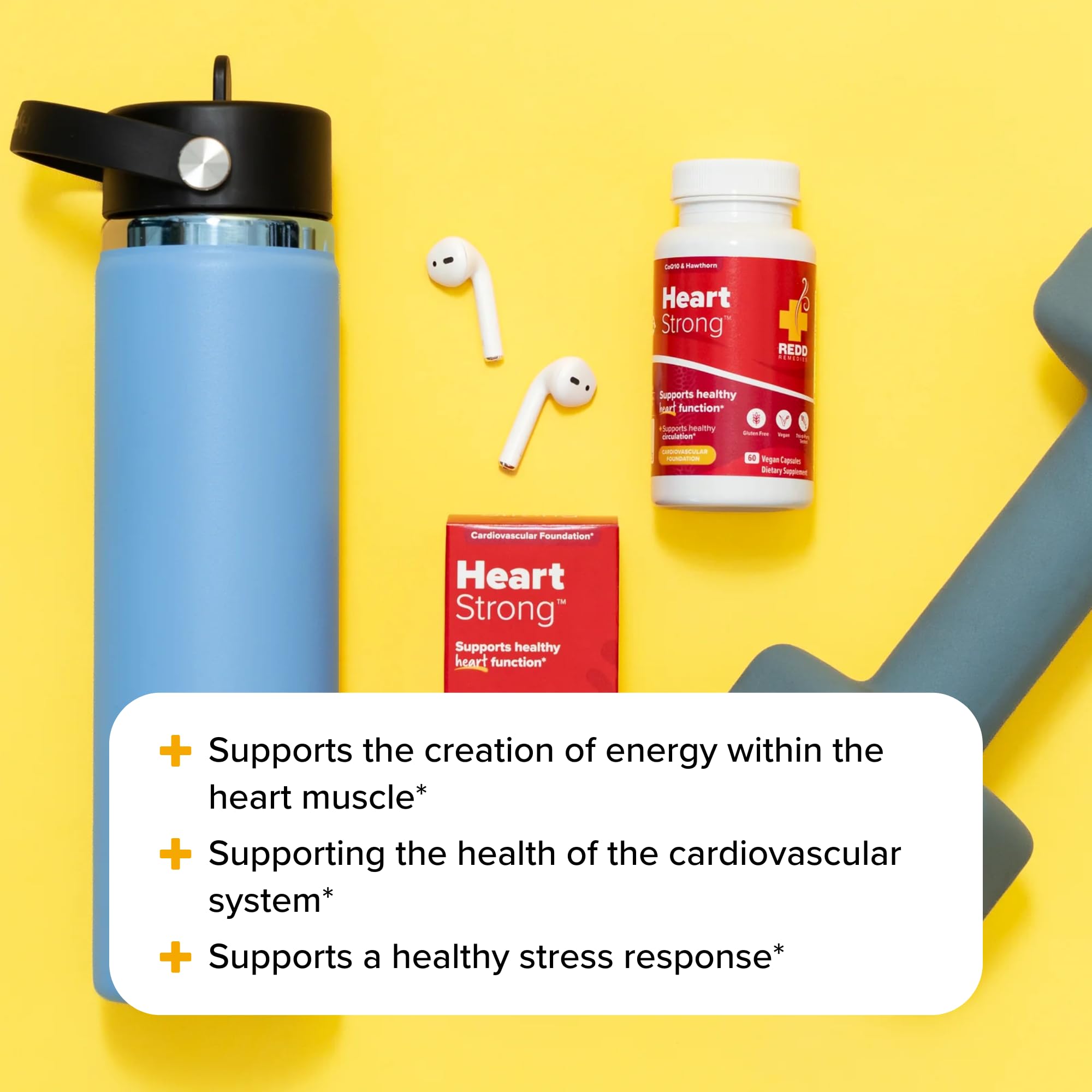 Redd Remedies Heart Strong tablets close up featuring coq10 and acetyl-l-carnitine