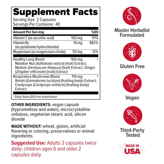 Redd Remedies Lung Care label lists herbal ingredients for respiratory comfort.