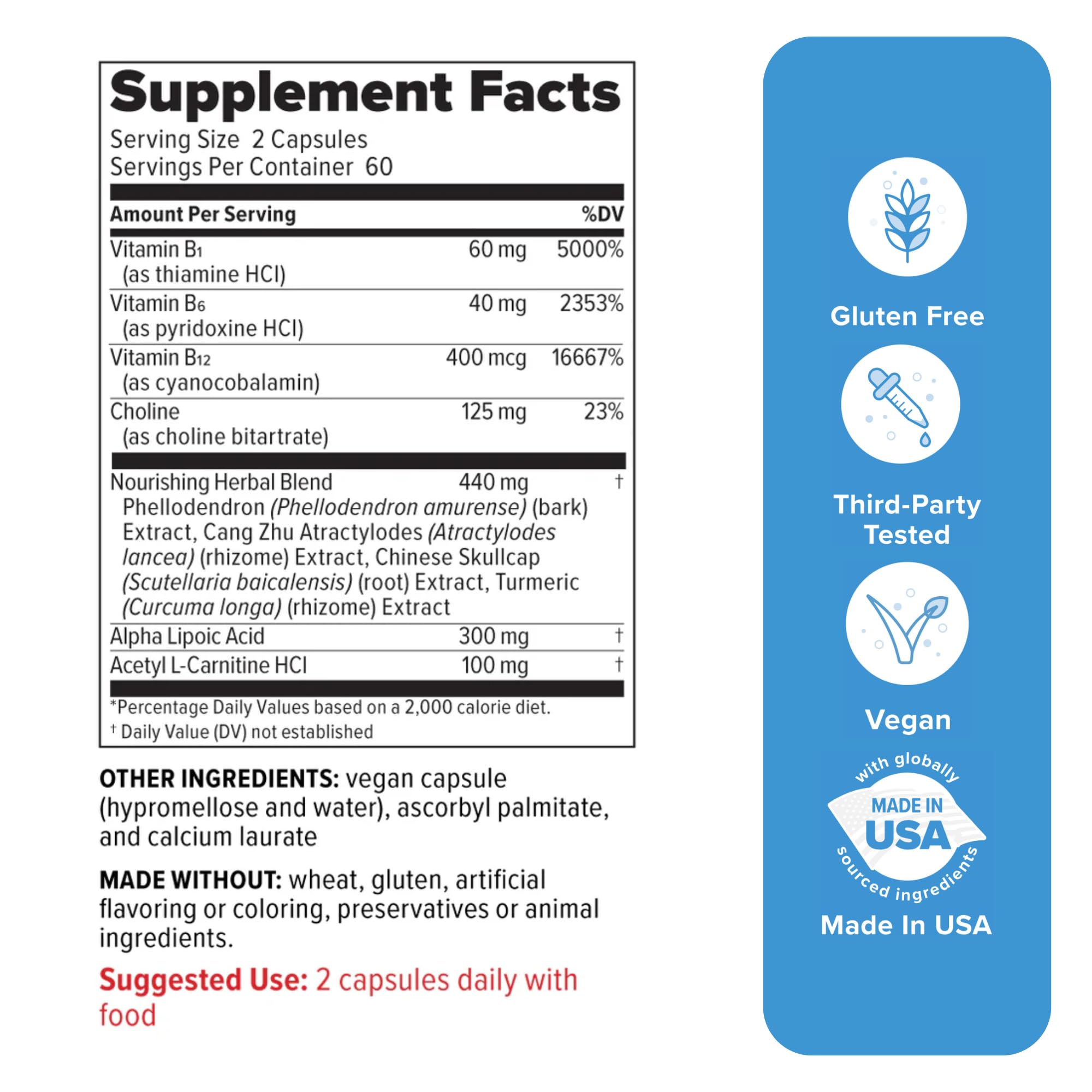 Redd Remedies Nerve Shield bottle back label highlighting ingredients for nerve health.