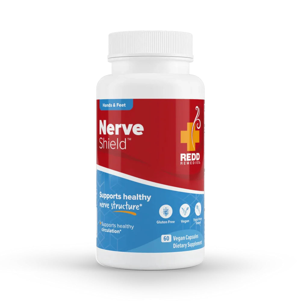 Redd Remedies Nerve Shield bottle front with vegan capsules for daily nerve support