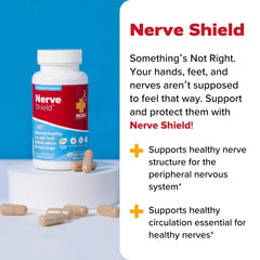Redd Remedies Nerve Shield bottle beside a glass of water for daily use.