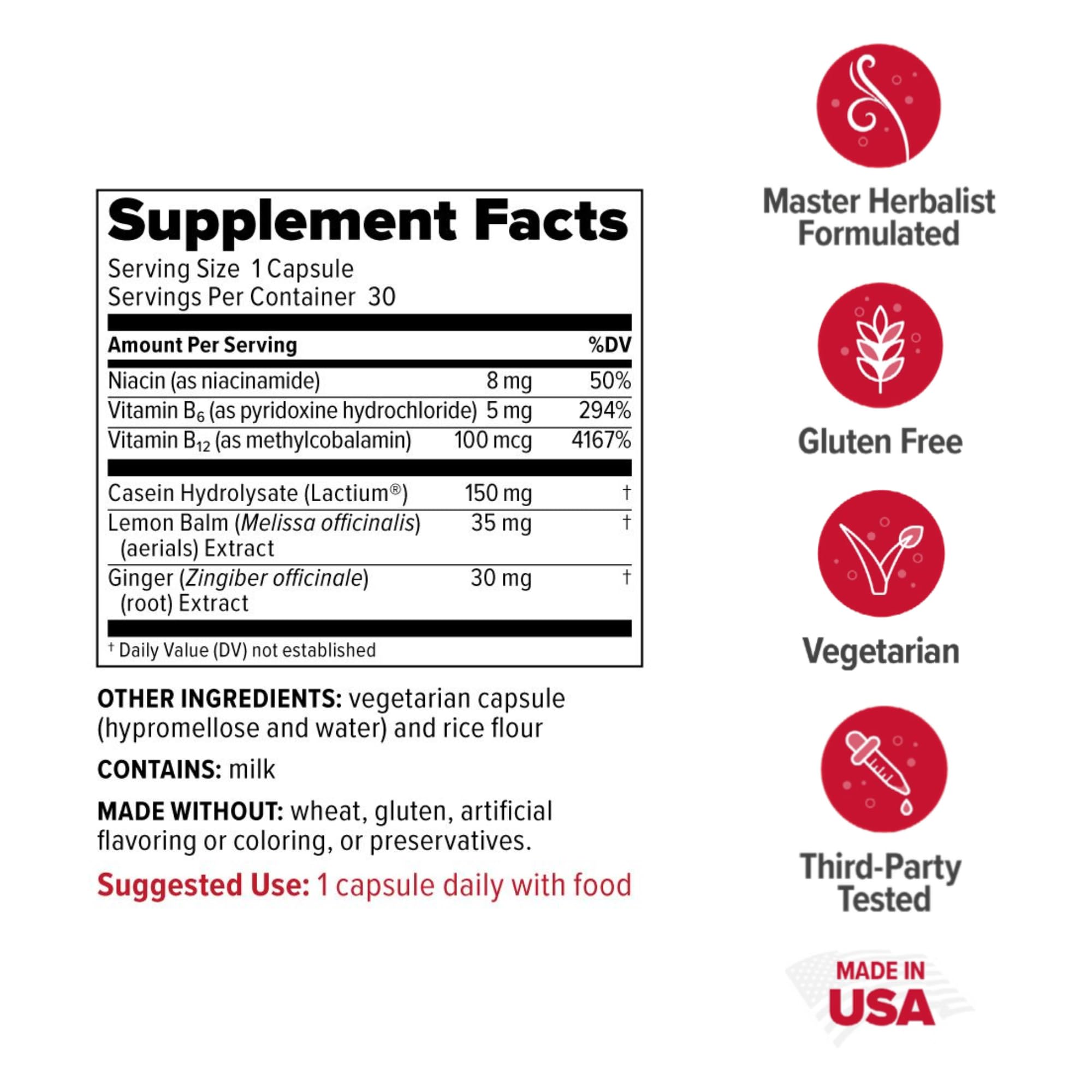 Redd Remedies Peaceful Mama bottle side showing daily capsules.