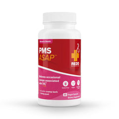 Redd Remedies PMS ASAP bottle front highlights fast-acting relief for period discomfort
