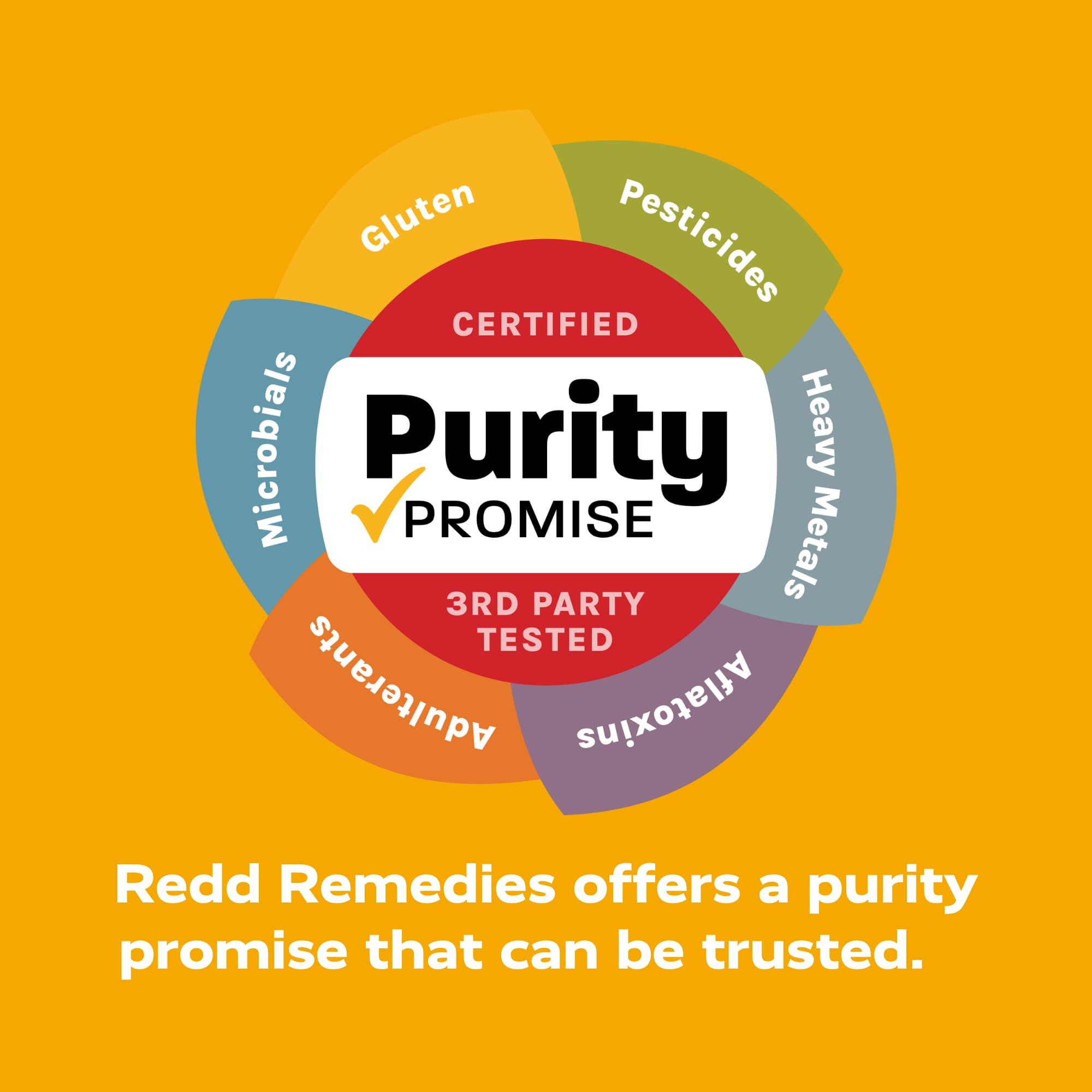 Third-party purity testing badge accompanying Redd Remedies syrup