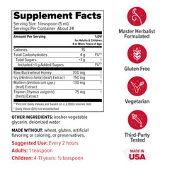 Redd Remedies bottle pours to ease throat discomfort with herbs