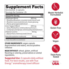 Redd Remedies True Energy capsules close-up showing vegan pills for daily stamina