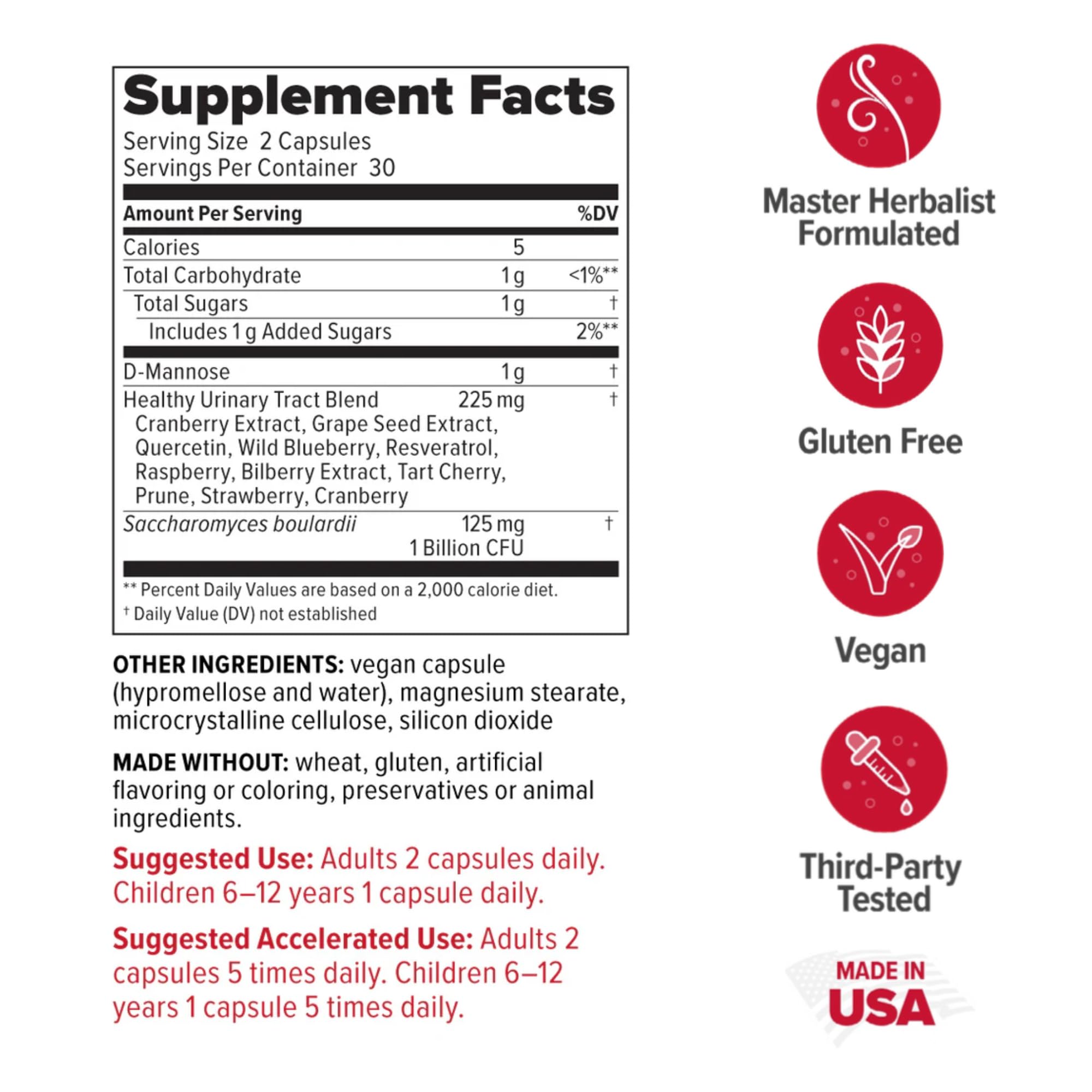 Redd Remedies UT Soothe bottle back view highlighting ingredients and probiotic blend.