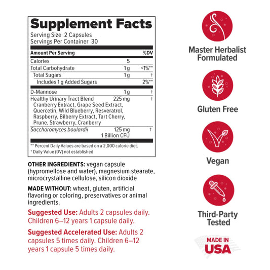 Redd Remedies UT Soothe bottle back view highlighting ingredients and probiotic blend.