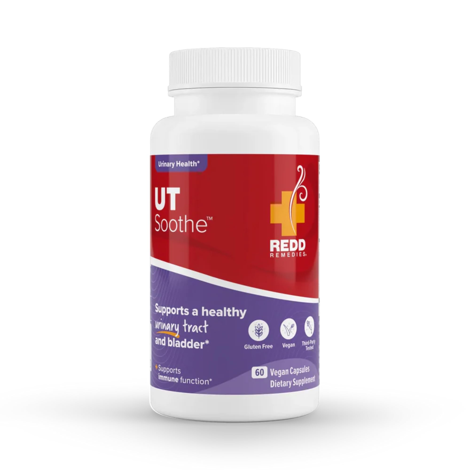 Redd Remedies UT Soothe bottle front view showing vegan urinary wellness capsules.