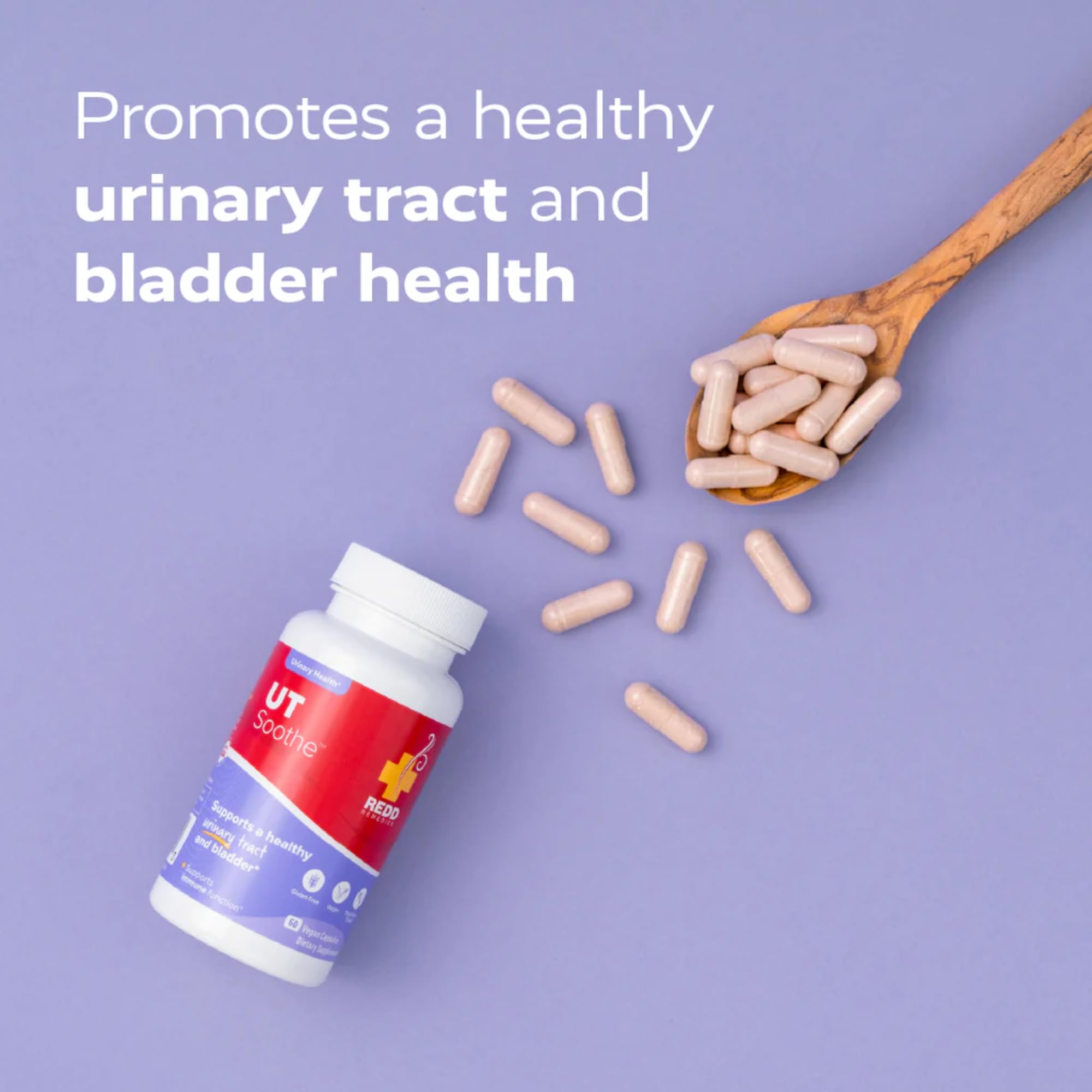 Redd Remedies UT Soothe capsules close-up emphasizes plant-based capsule design.