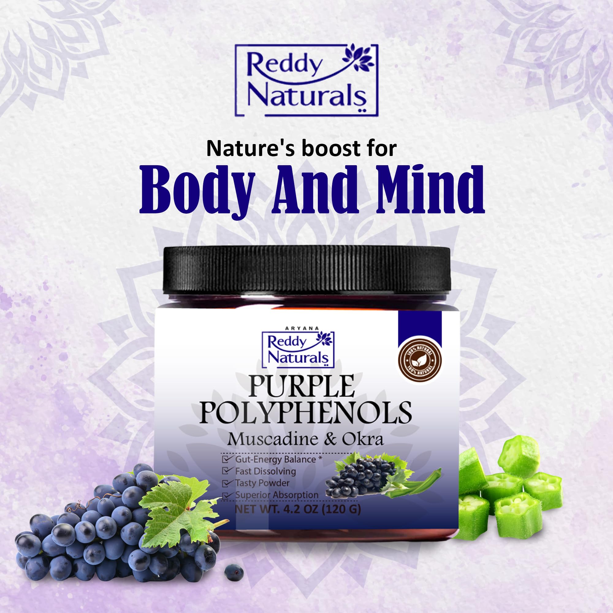 Scoop of Reddy Naturals polyphenols powder for easy dosing and quick mix