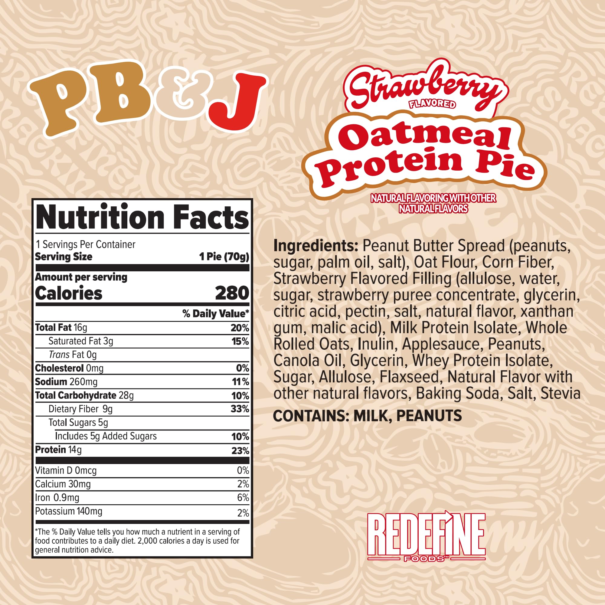 REDEFINE Oatmeal Protein Pie peanut butter jelly bar ideal for on-the-go fueling
