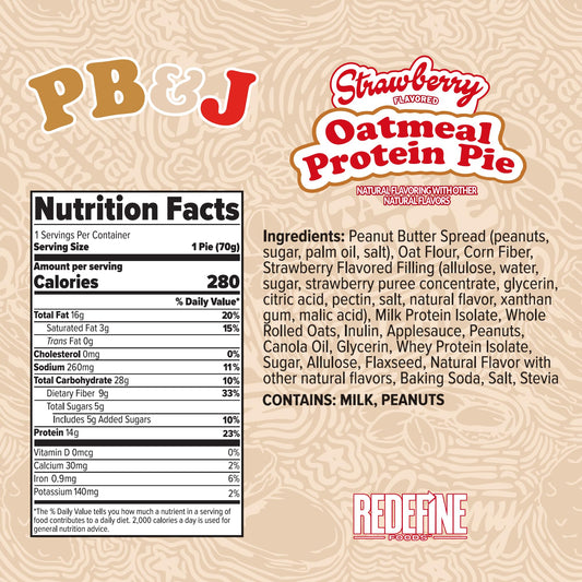 REDEFINE Oatmeal Protein Pie peanut butter jelly bar ideal for on-the-go fueling