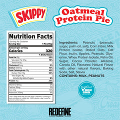 REDEFINE Oatmeal Protein Pie peanut butter swirl image suggests a fiber-rich breakfast option.