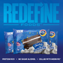 Glossy chocolate finish on REDEFINE Protein Pie close-up.
