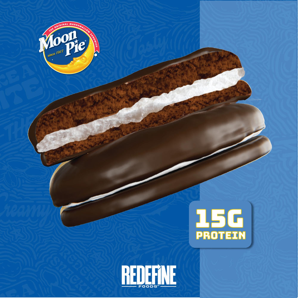 Two cookies with marshmallow center in REDEFINE Protein Pie.