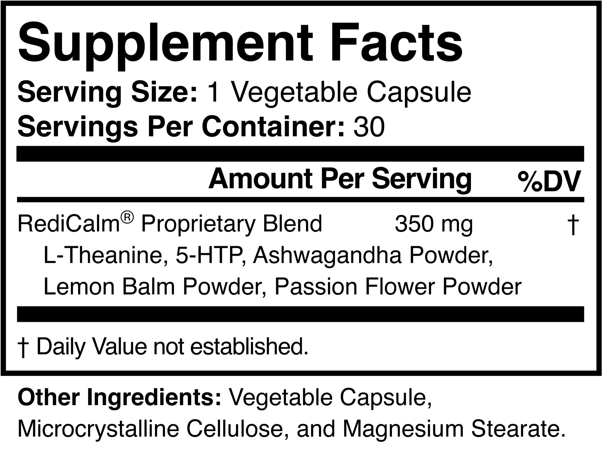 RediCalm bottle pour shot showing easy daily dosing.
