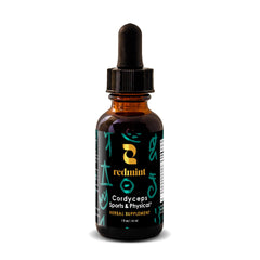 Redmint cordyceps tincture bottle highlighting the herbal blend for daily energy support.