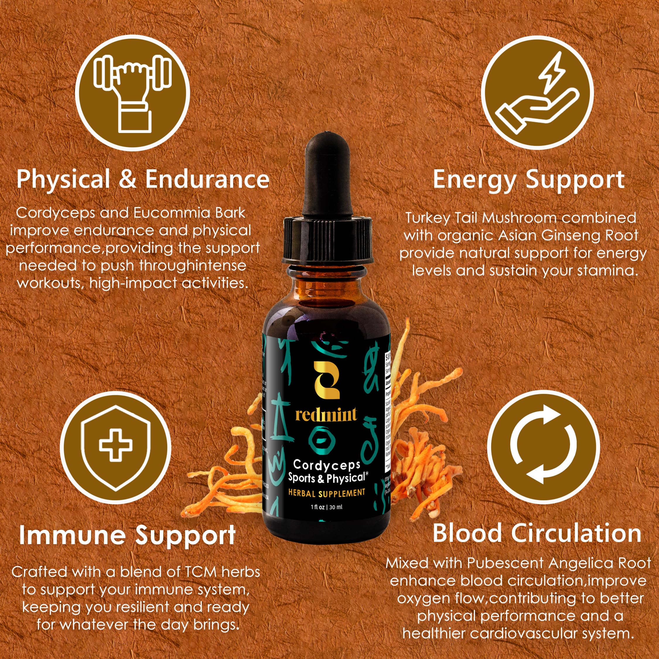 Redmint immune-support herbs bottle emphasizing holistic wellness through natural botanicals.