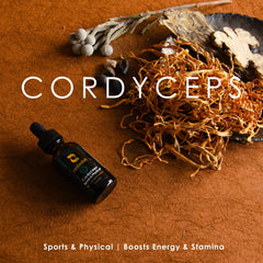Redmint label closeup showing traditional herbs blended with cordyceps for wellness.