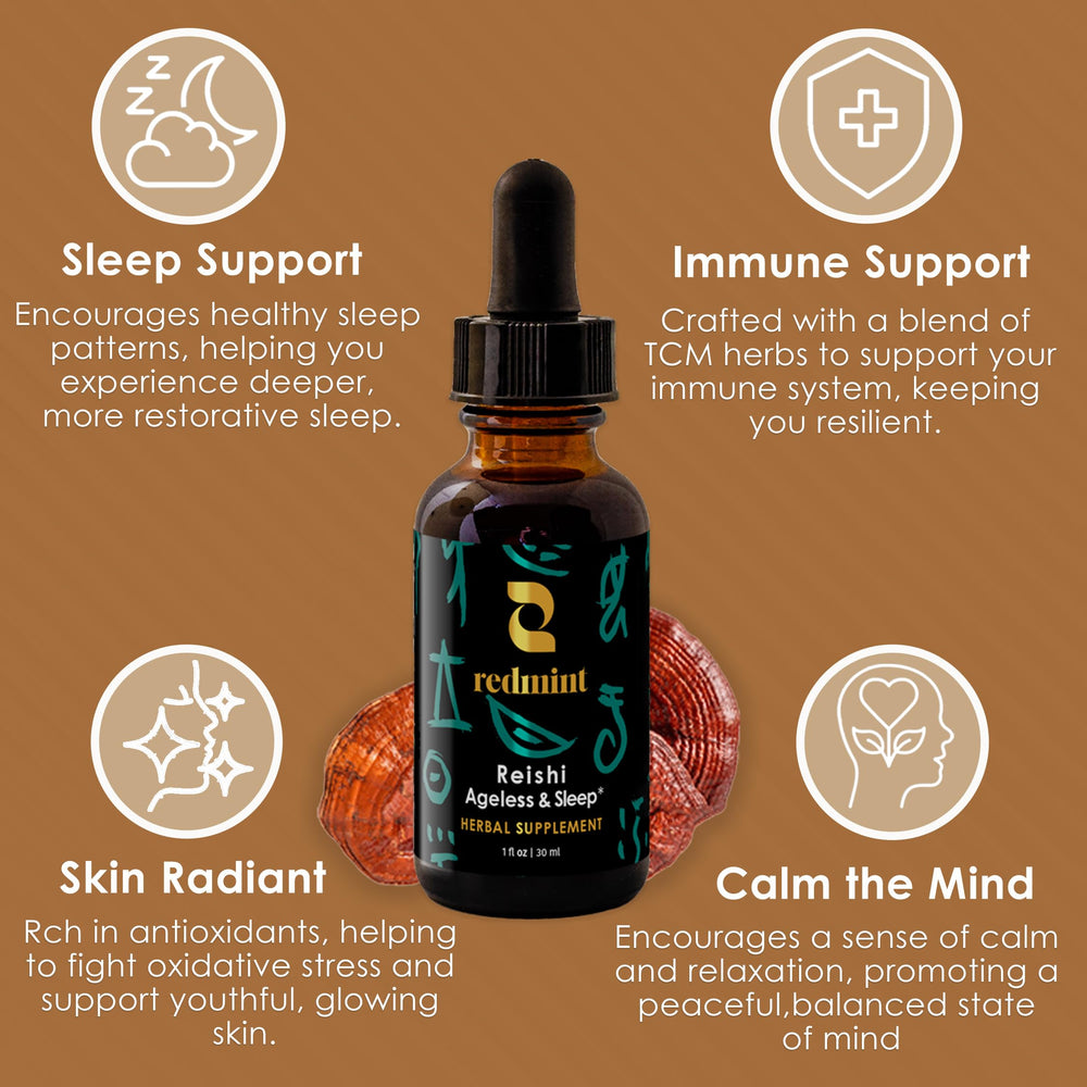 Redmint Reishi tincture with Dong Quai and Schisandra for immune support.