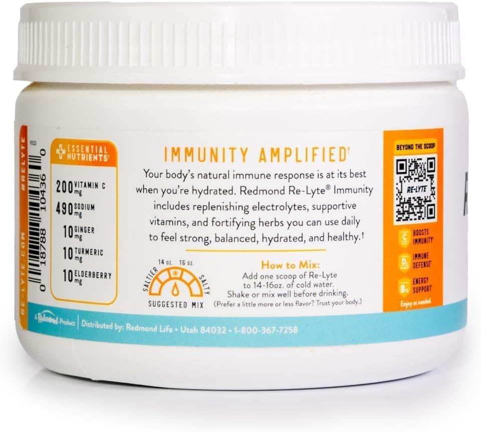 Pouring REDMOND Re-Lyte Immunity into water for an electrolyte boost