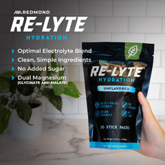 REDMOND Re-Lyte powder mixes easily in water for steady hydration.
