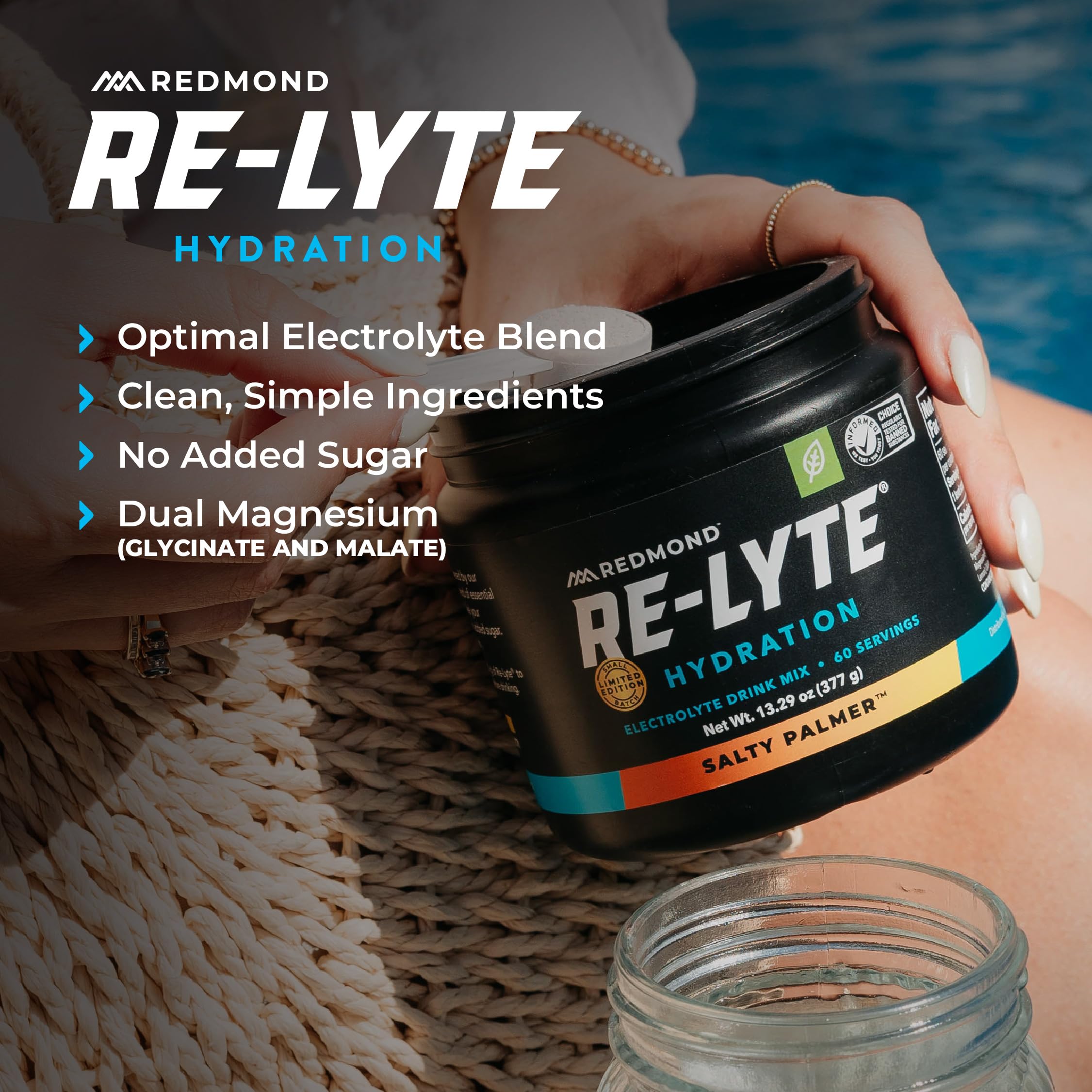 Redmond Re-Lyte Salty Palmer label front shows authentic, unrefined salt-based hydration.