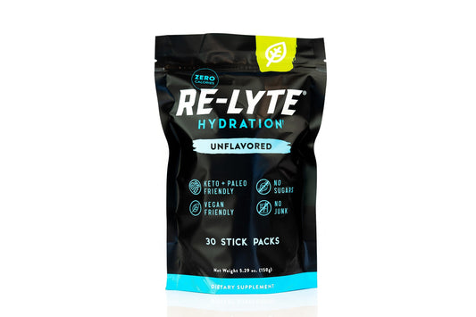 REDMOND Re-Lyte unflavored stick pack closeup for clean hydration.