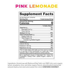 REDMOND Re-Lyte Kids ready-to-hydrate glass showing refreshing pink lemonade.