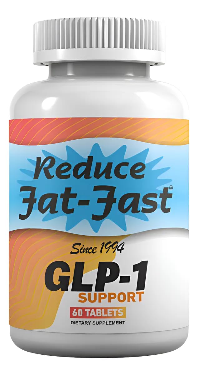 Reduce Fat Fast GLP-1 bottle on counter highlighting appetite support and gut balance.