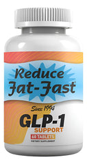 Reduce Fat Fast GLP-1 bottle on counter highlighting appetite support and gut balance.