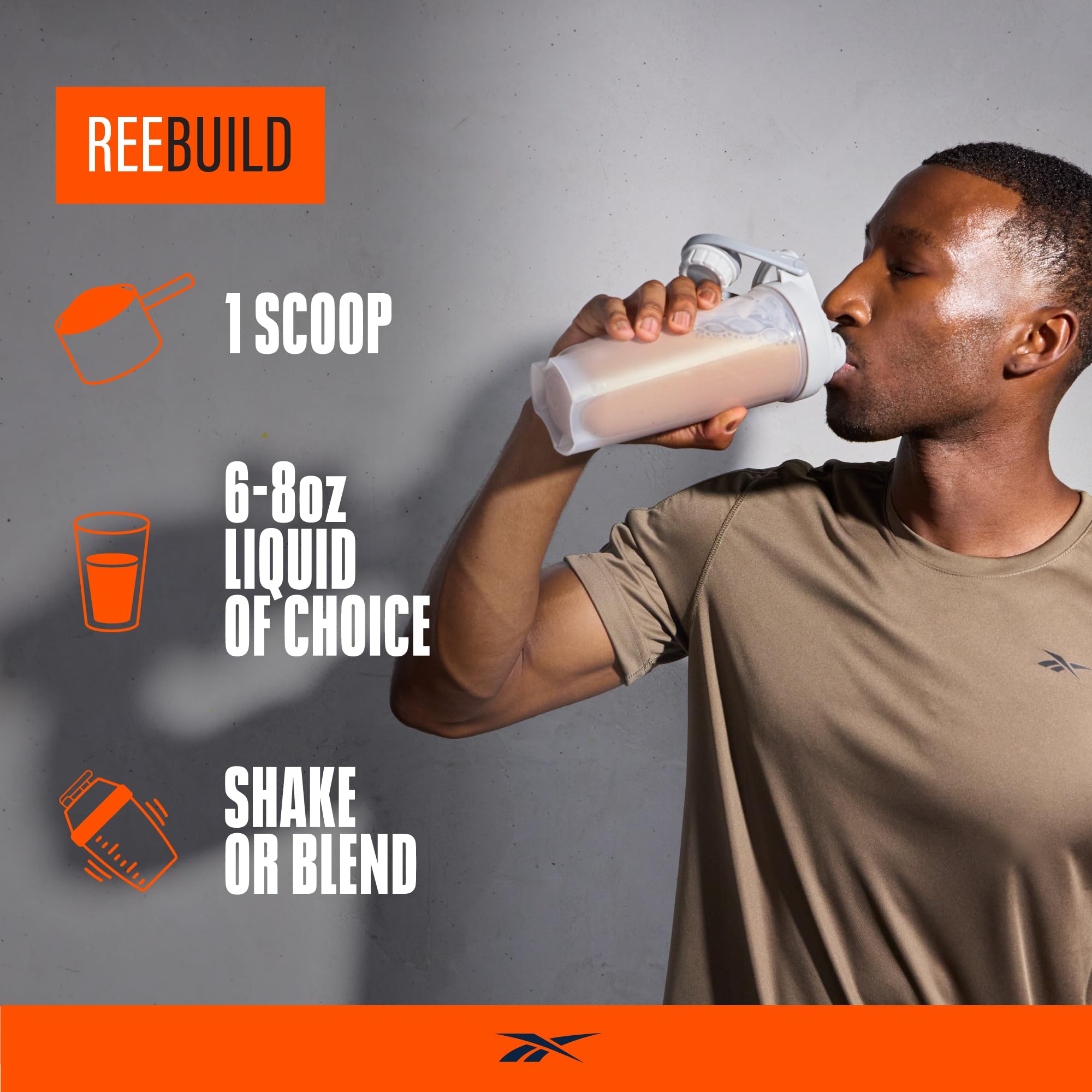 Reebok REEBUILD shaker bottle ready for post-workout mix