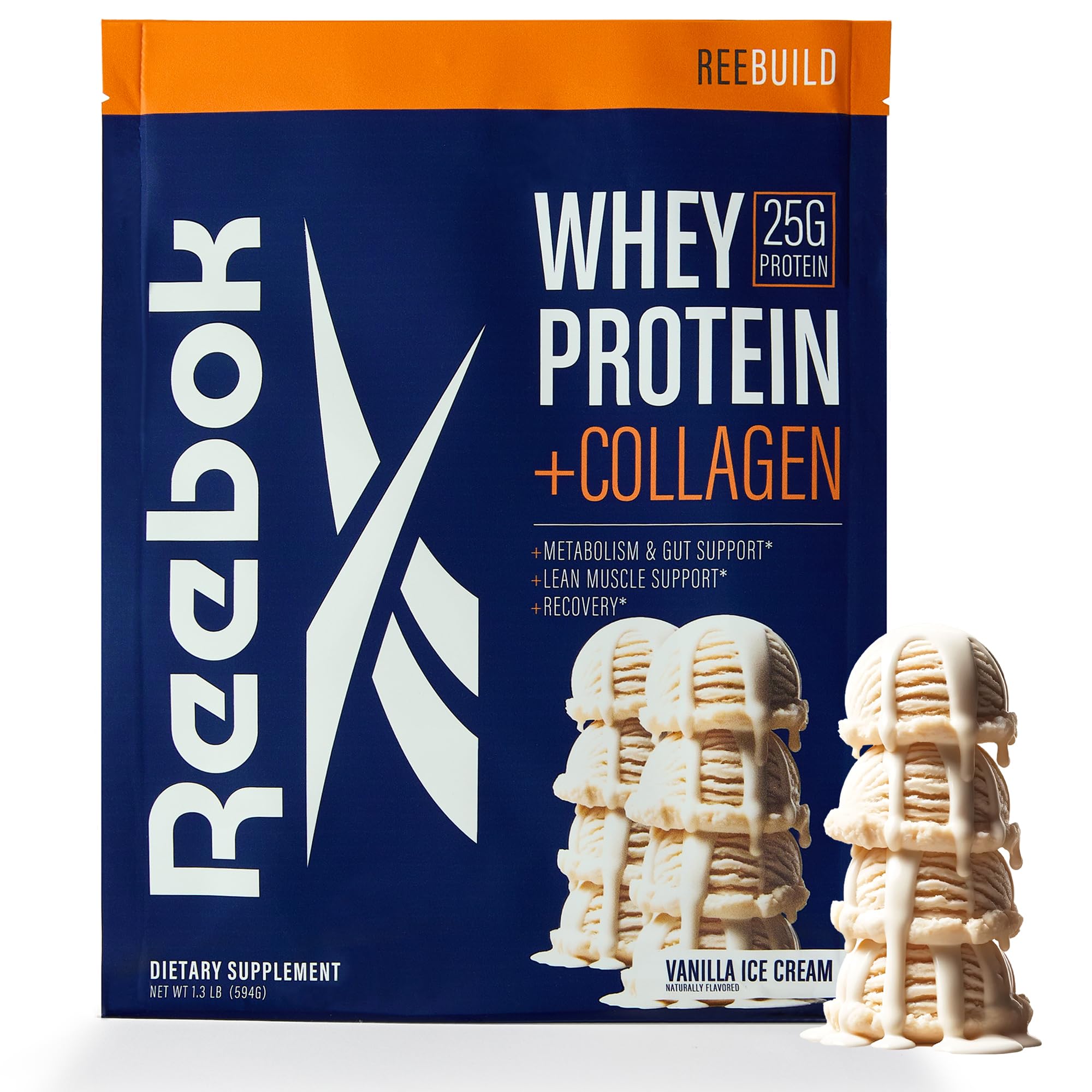Reebok REEBUILD whey protein tub ready for post-workout recovery