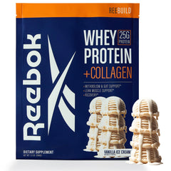 Reebok REEBUILD whey protein tub ready for post-workout recovery