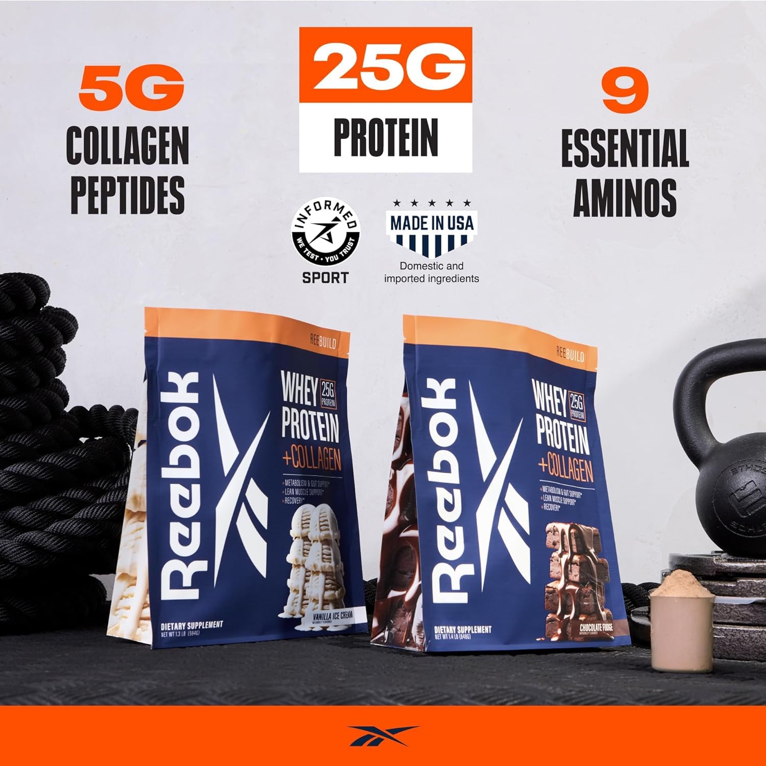 Reebok REEBuild Chocolate Fudge shake in glass ready to blend