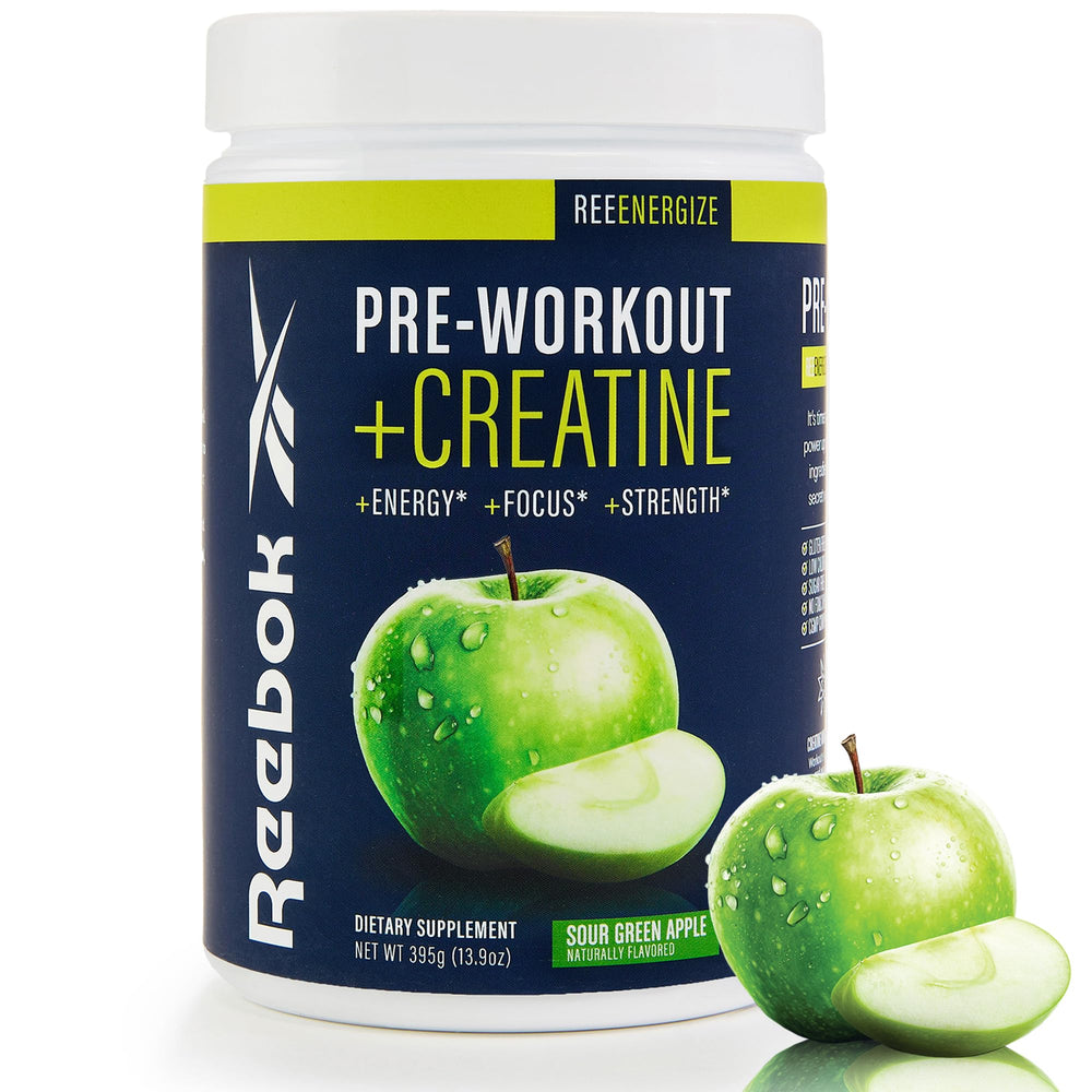 Reebok REEenergize preworkout powder bottle ready for clean energy during workouts.
