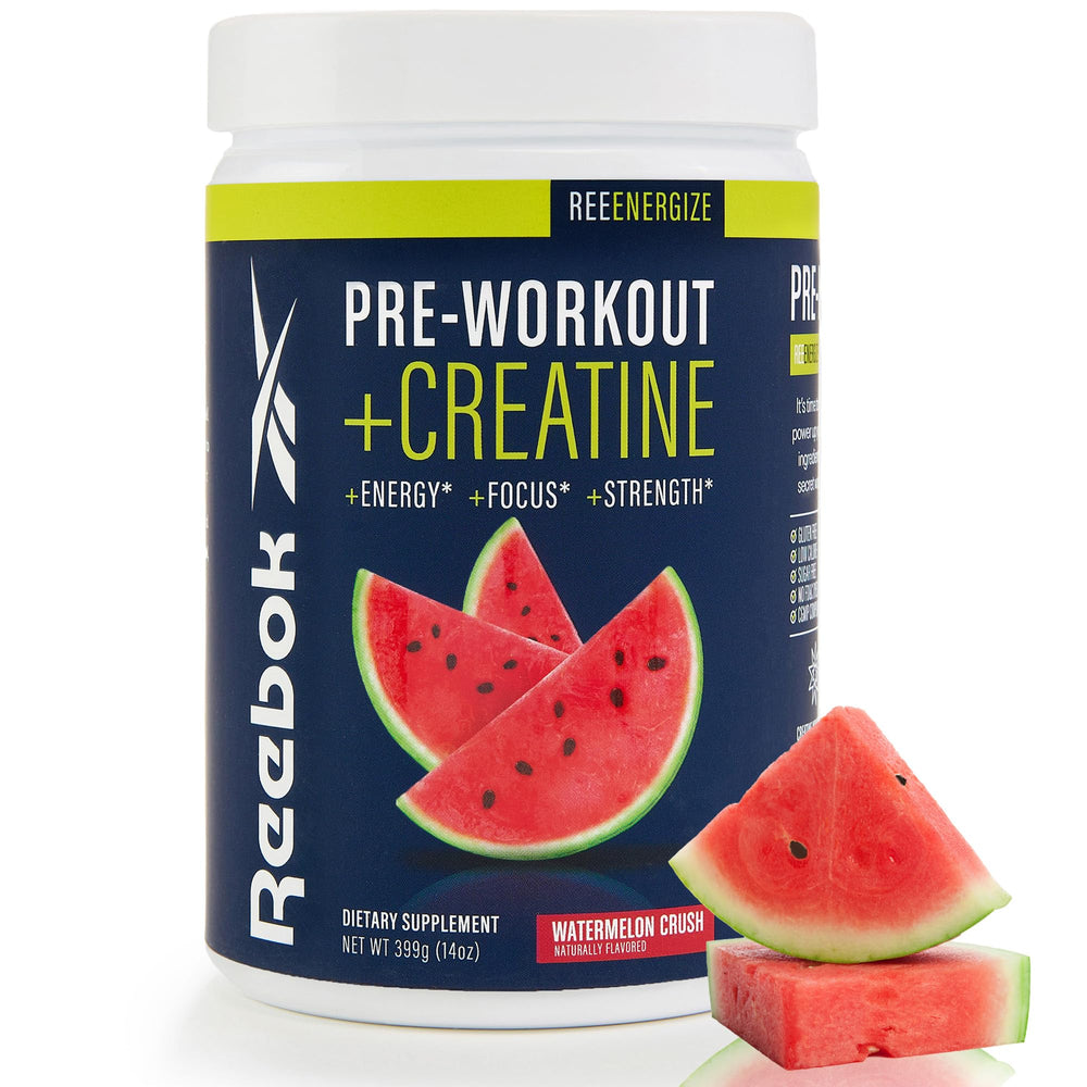 Reebok REEenergize preworkout tub front view for clean energy before training.