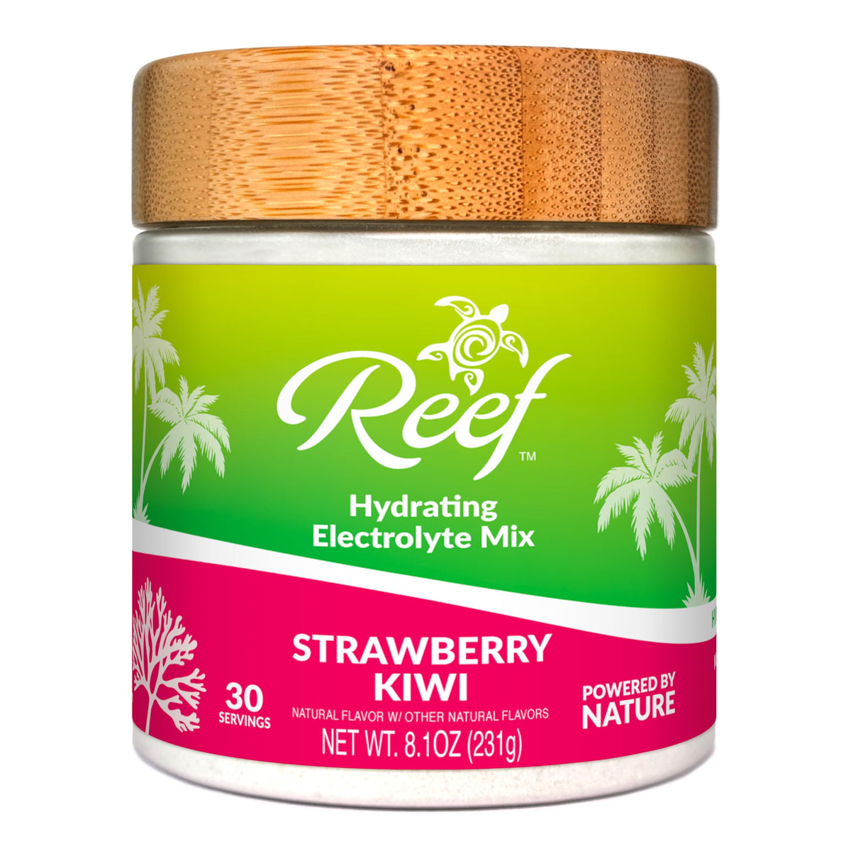 Reef Replenish electrolyte powder bottle ready for hydration with light fruit aroma provided by real fruit blend