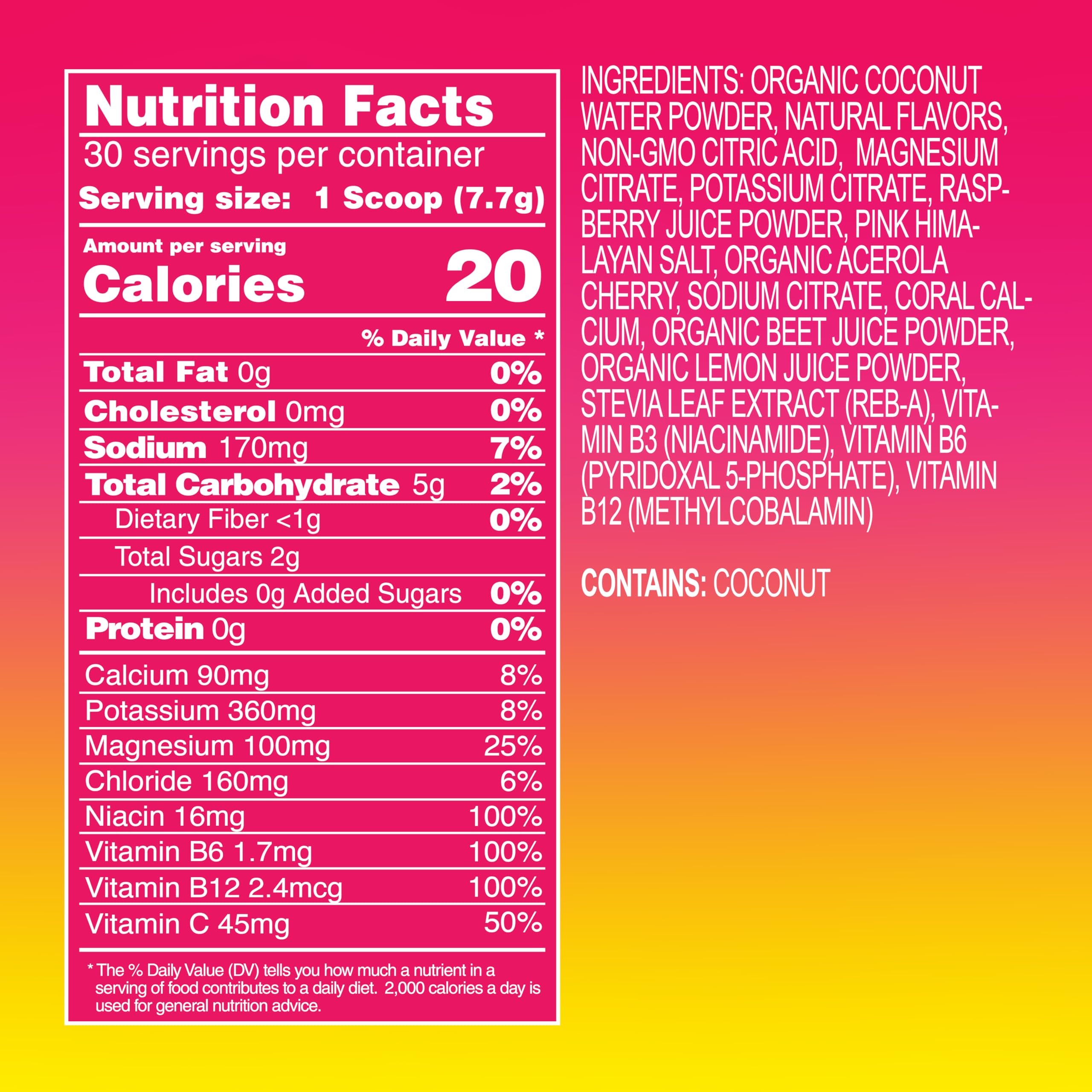 Close-up of coral calcium and minerals on the label.