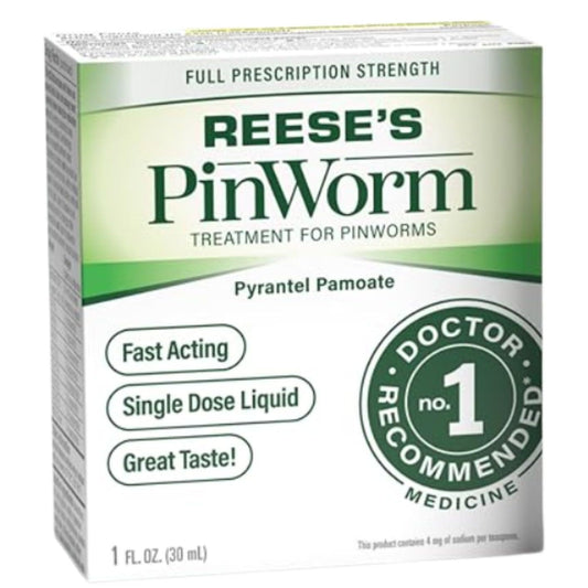 Reese's Pinworm dosing-chart helps caregivers measure accurately.