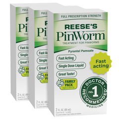 REESE'S PINWORM liquid bottle with clear label for easy home dosing.