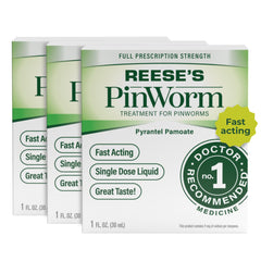 REESE'S PINWORM bottle and label for quick, accurate dosing at home.