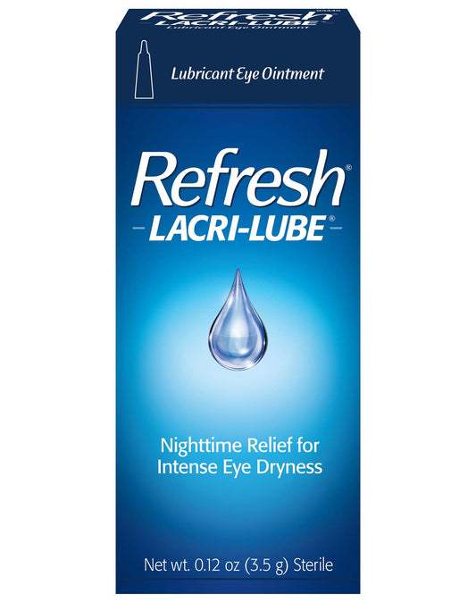 Refresh Lacri-Lube tube closeup, providing gentle lubrication for dry eyes.