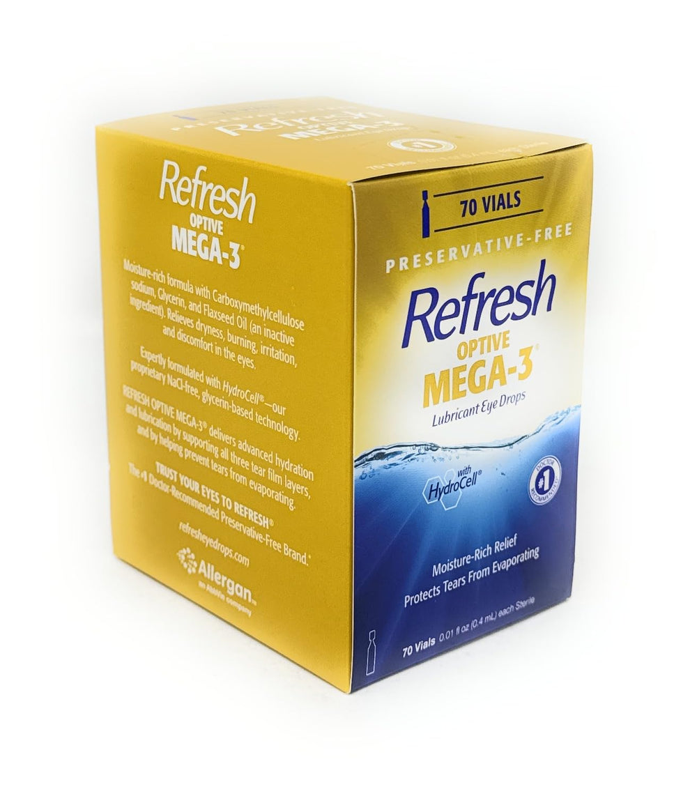 Refresh Optive Mega-3 HydroCell technology aids rehydration in eyes.