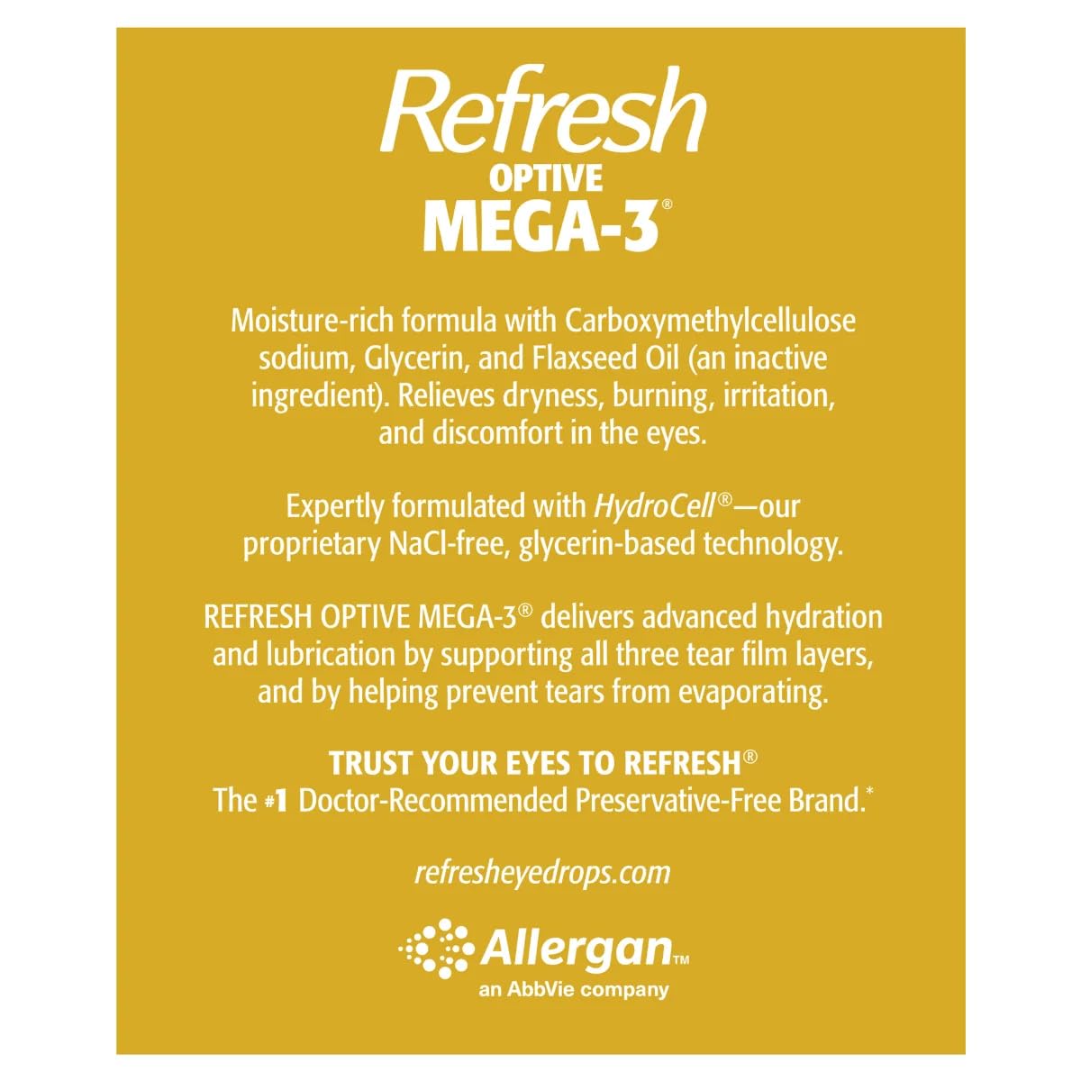 Refresh Optive Mega-3 single-use vials ensure sterile, ready-to-use eye lubrication.