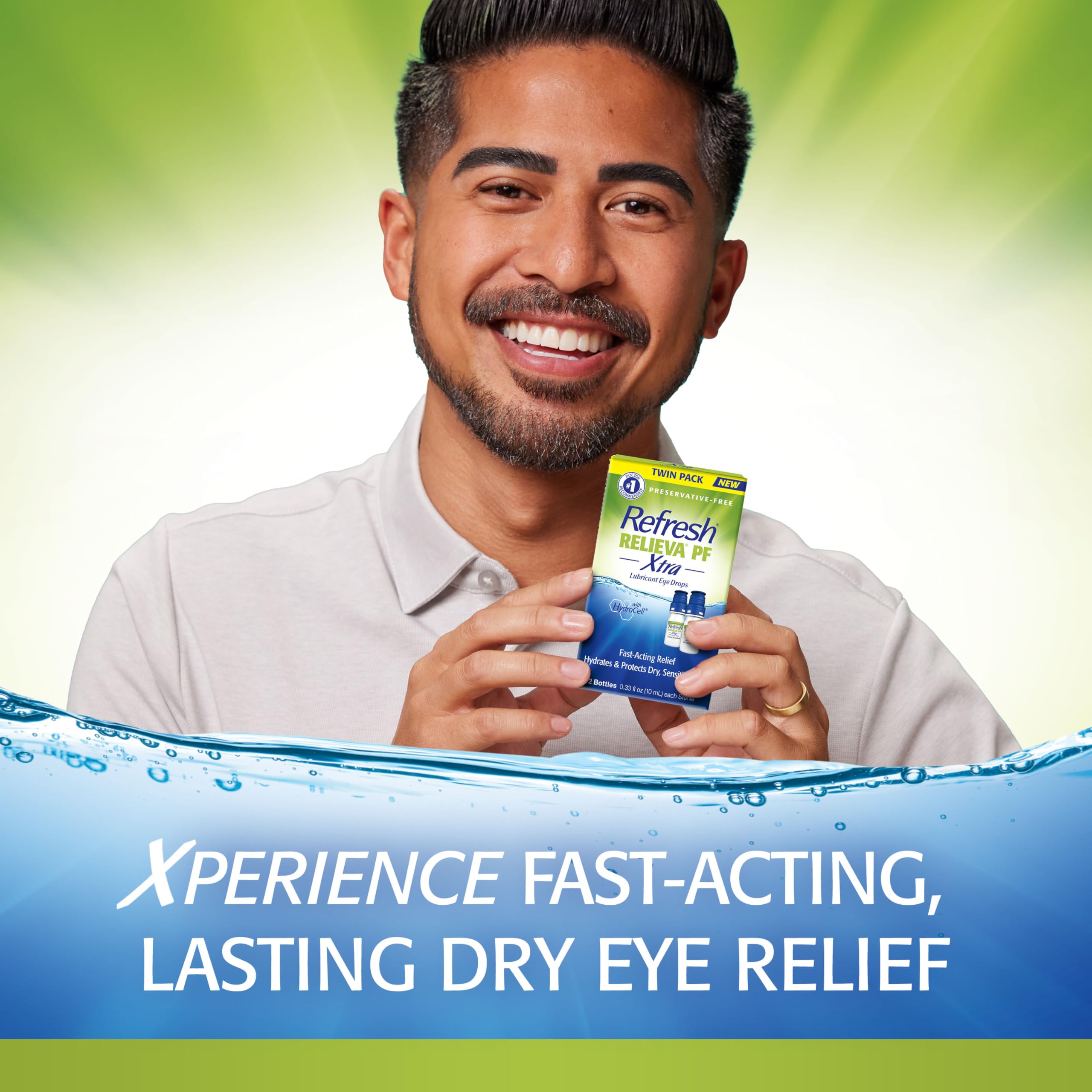 Refresh RELIEVA PF XTRA label notes preservative-free formula and hyaluronic acid.