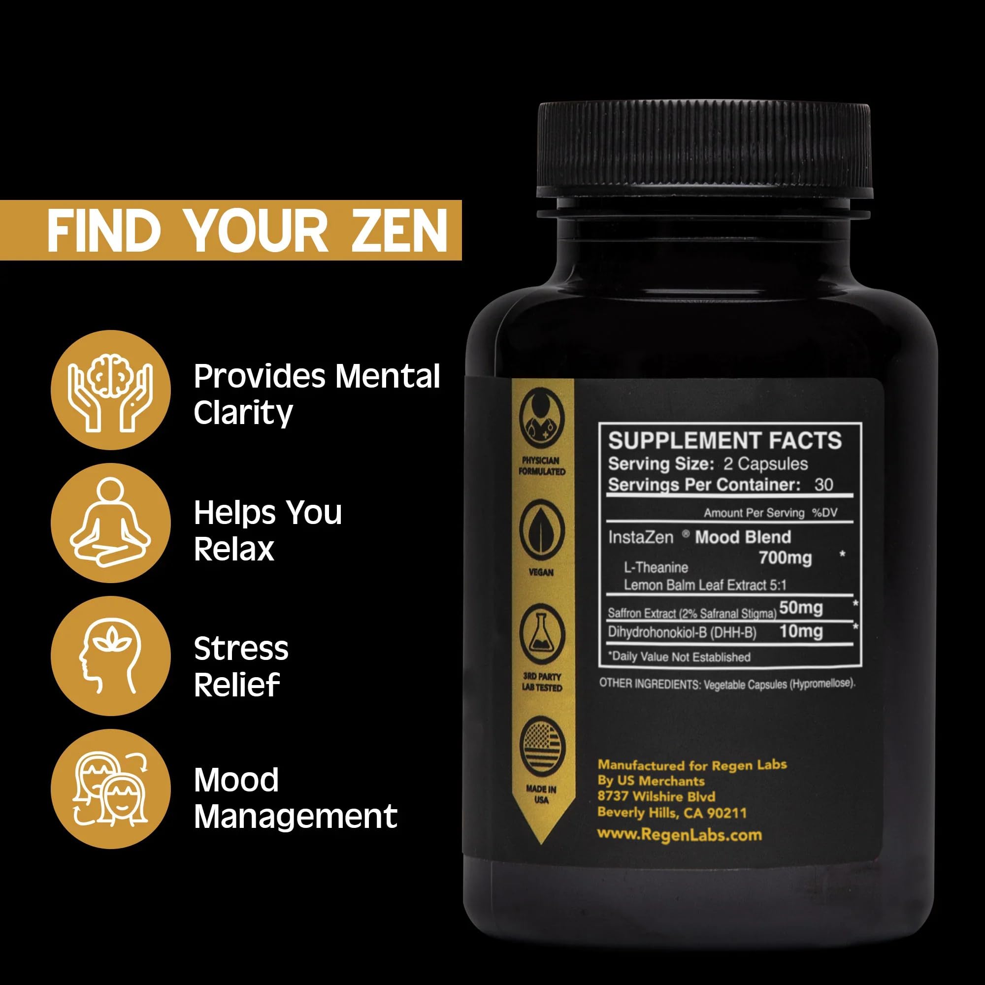 Regen Labs InstaZen capsules pack ready for on-the-go mood support.