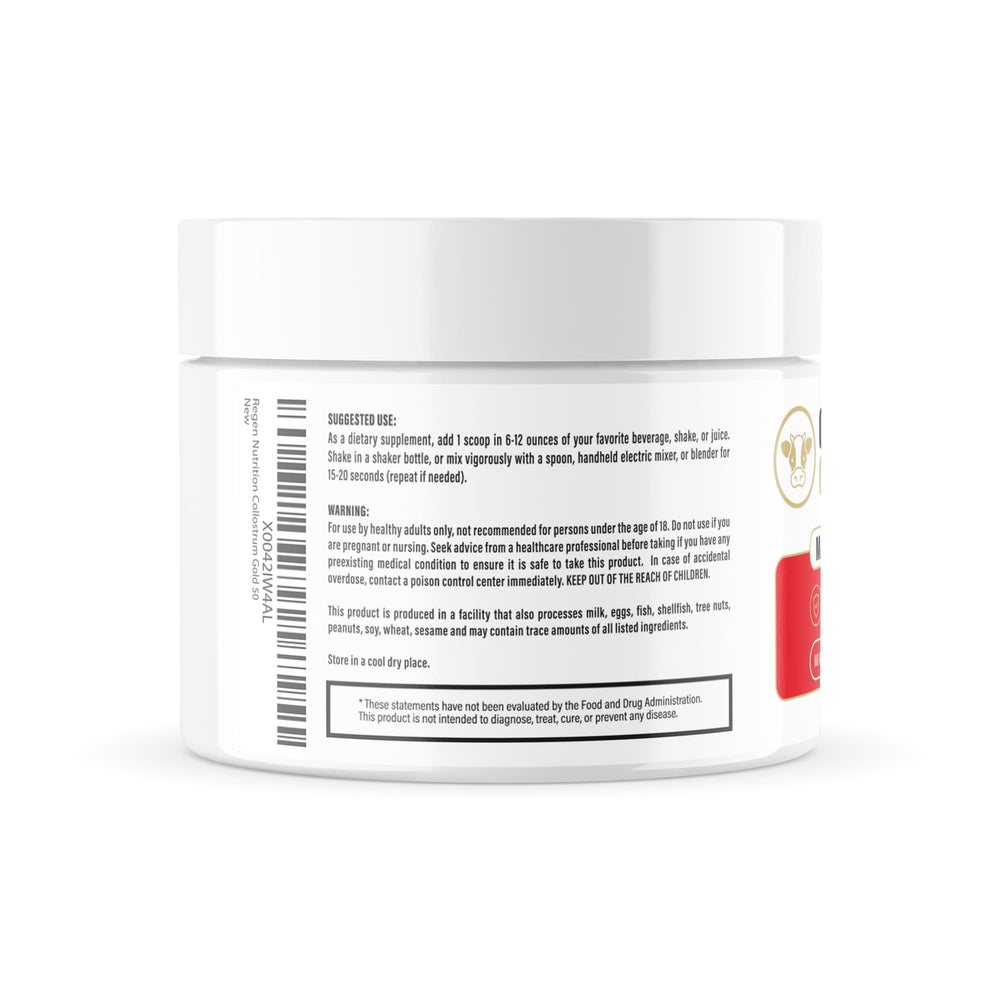 Re+Gen Colostrum Gold 50 immunity image hints at IgG content